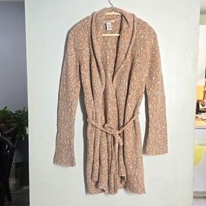 Free People Cozy Chic Boho Cardigan Brown Dusky tie wrap closure Size L cottage
